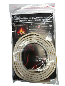 Лента керамическая для гермитизации дверных стекол печей и каминов (1200*С, самоклеющая, L1250мм)3мм
